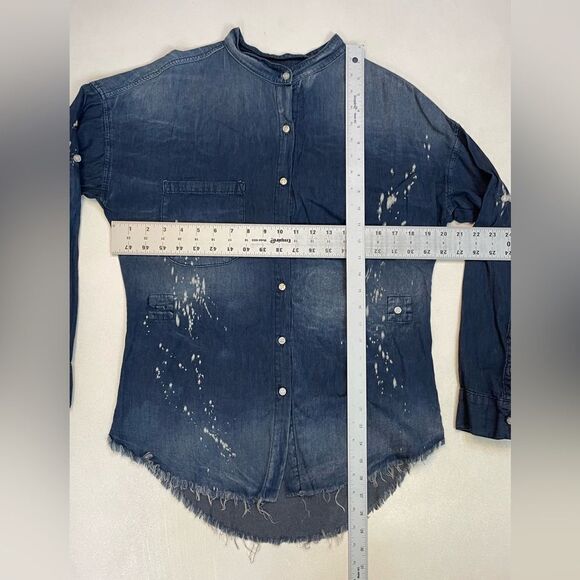 NSF Sky Top In Ash Harlan Denim Jean Shirt Women XS Blue Long Sleeve - Picture 7 of 7